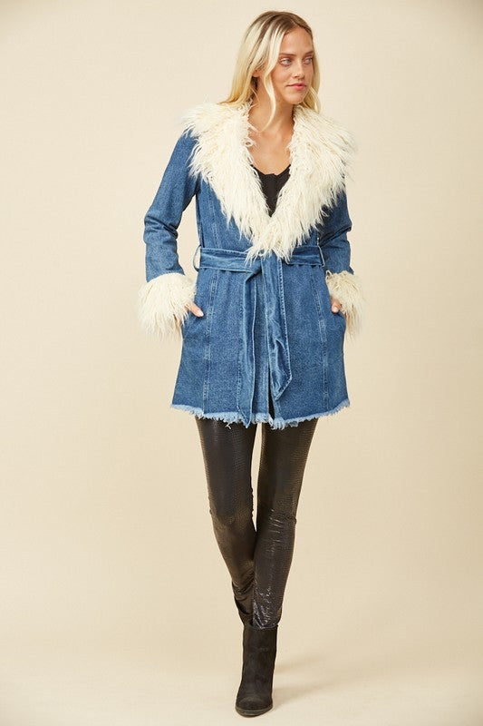 Frida Faux Fur Denim Coat