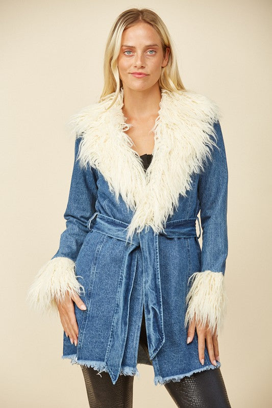 Frida Faux Fur Denim Coat