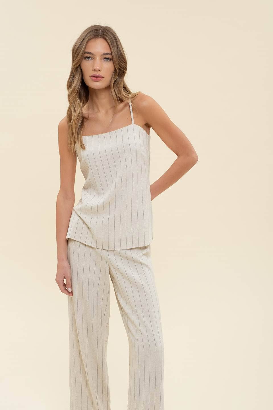 PAMELA PINSTRIPE LINEN CAMI TOP