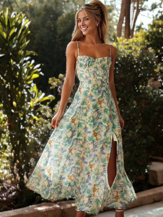 Salma Spaghetti Strap Backless Slit Maxi Dress