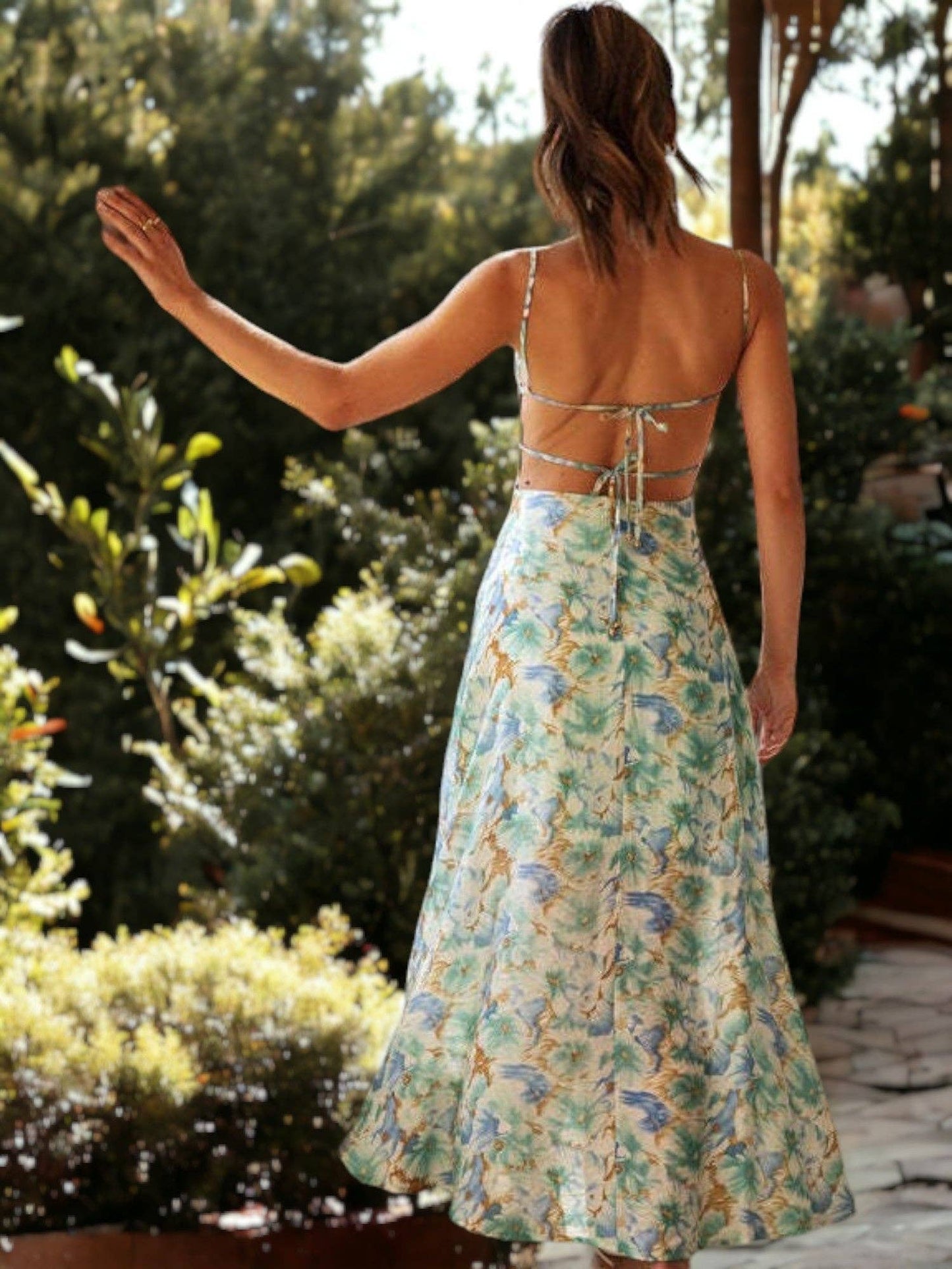 Salma Spaghetti Strap Backless Slit Maxi Dress